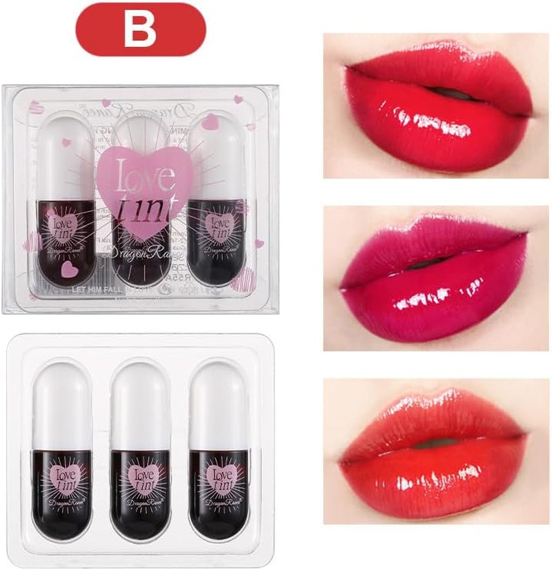 Lip Tint Capsule Set, 3 Pieces Each of a and B, Moisturizing Formula, Glossy Finish, 42Ml Packaging (SET B, TRAVEL SIZE)
