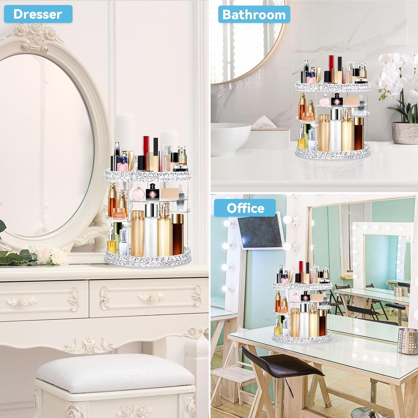 Rotating Makeup Organizer, Modern Minimalist, Clear, 360° Spinning, 6 Adjustable Layers, Large Capacity, Vanity Organizer