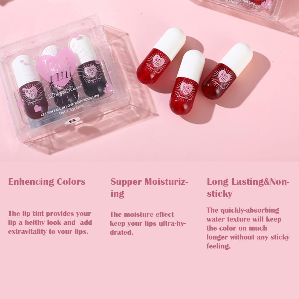 Lip Tint Capsule Set, 3 Pieces Each of a and B, Moisturizing Formula, Glossy Finish, 42Ml Packaging (SET B, TRAVEL SIZE)