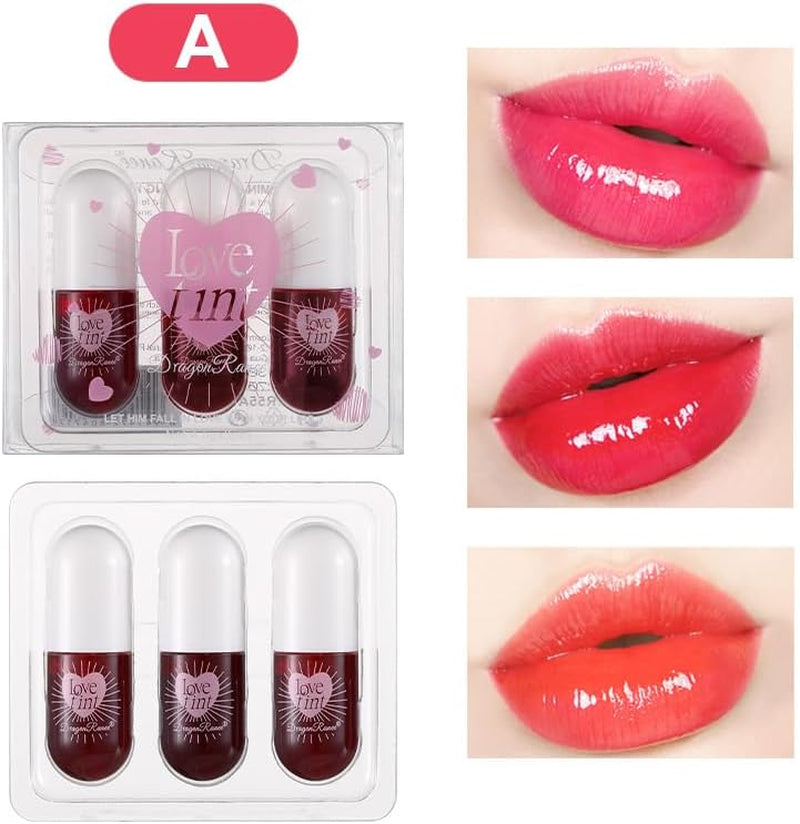 Lip Tint Capsule Set, 3 Pieces Each of a and B, Moisturizing Formula, Glossy Finish, 42Ml Packaging (SET B, TRAVEL SIZE)