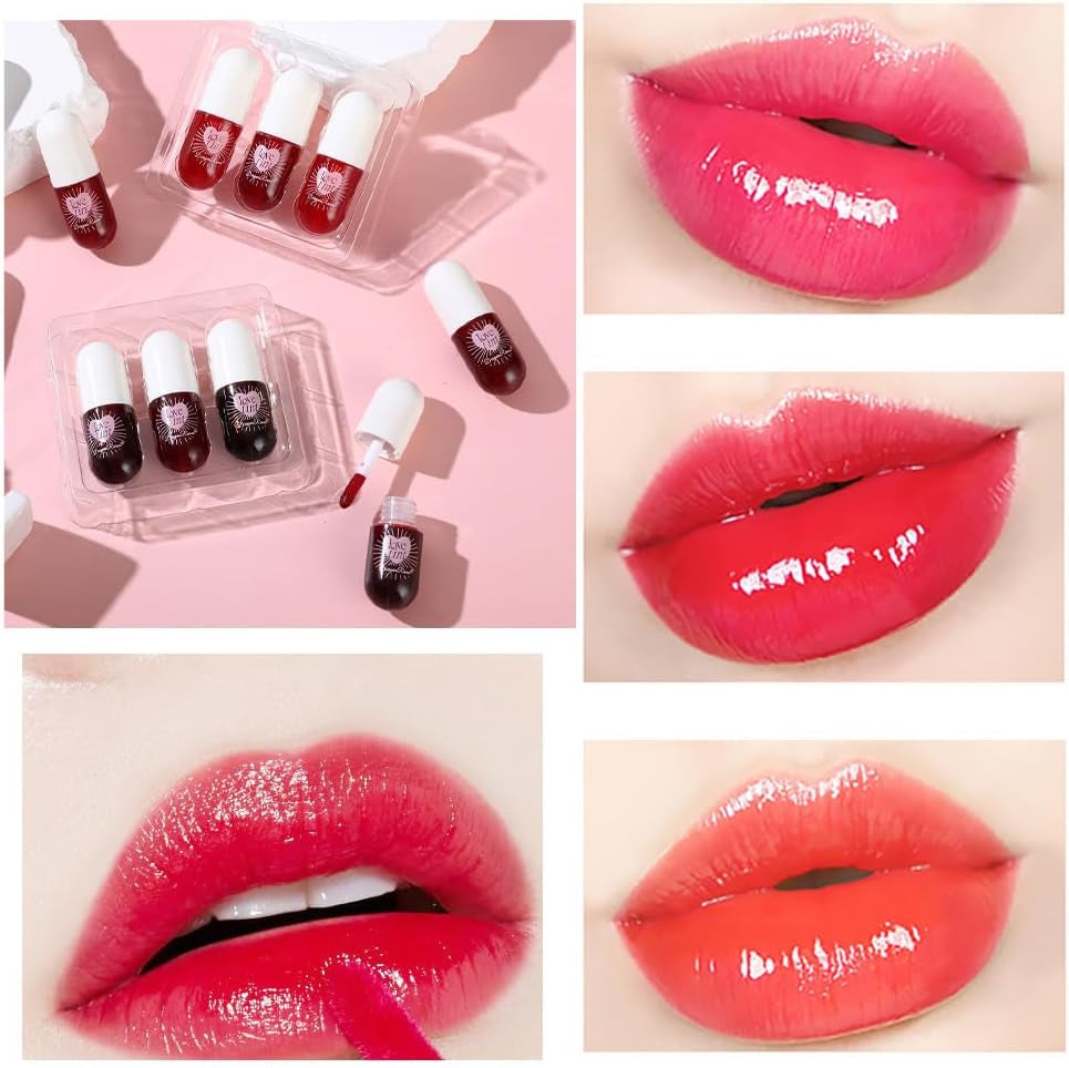 Lip Tint Capsule Set, 3 Pieces Each of a and B, Moisturizing Formula, Glossy Finish, 42Ml Packaging (SET B, TRAVEL SIZE)