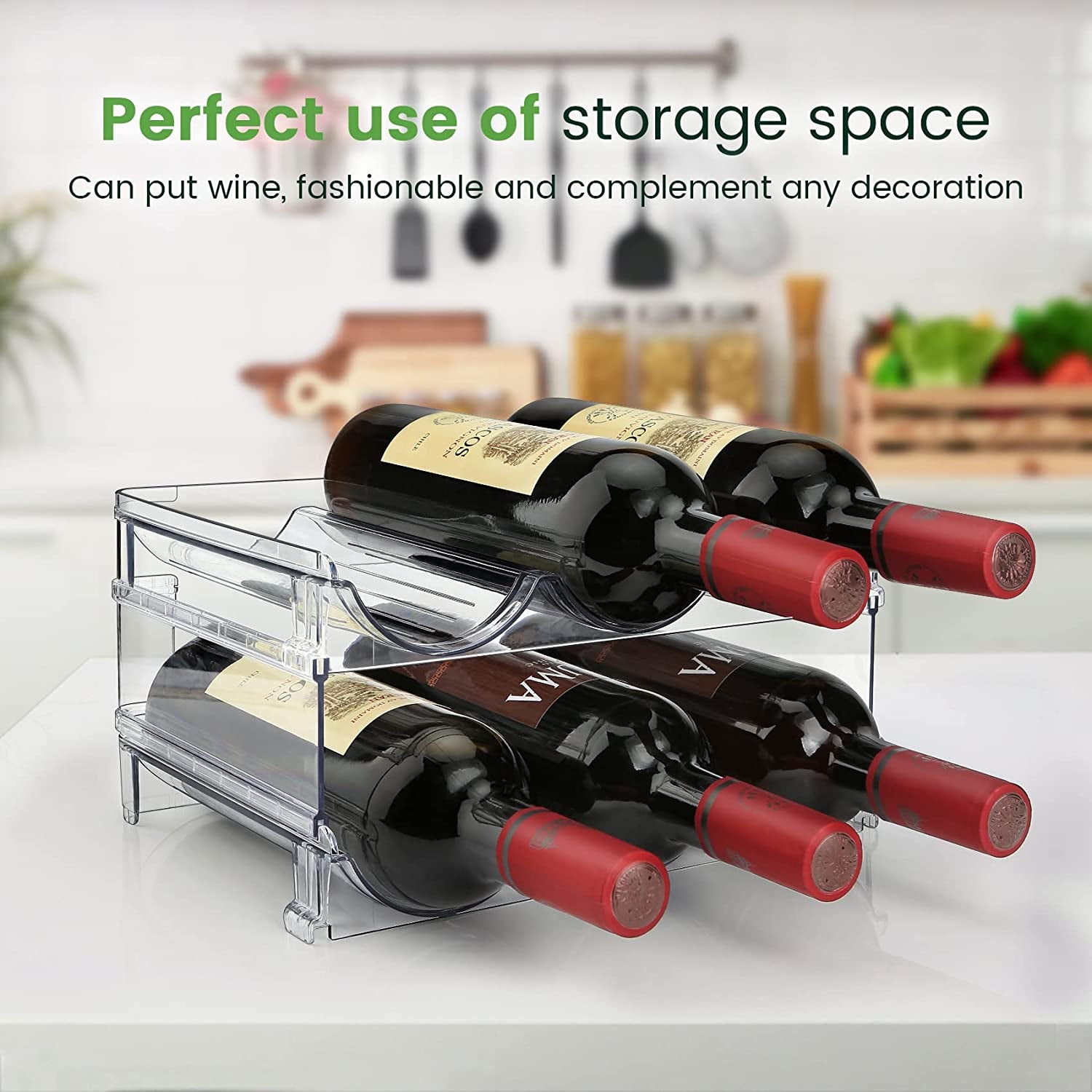 Water Bottle Organizer for Cabinet, 2 Packs Water Bottle Storage Rack, Water Bottle Holder for Cabinet, Stackable Water Bottle Storage Rack