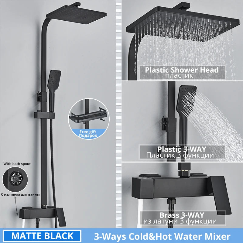 Bathroom Faucet Chrome/Black Rain Shower Head Bath Faucet Wall Mounted Bathtub Shower Mixer Tap Shower Faucet Shower Set Mixer