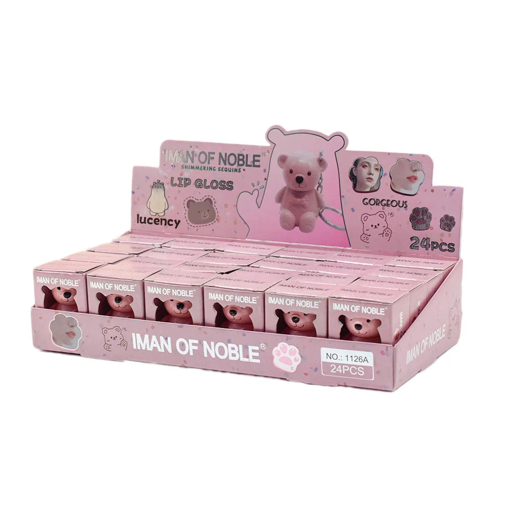 24Pcs Cute Bear Lip Gloss 6 Colors Set Woman Longlasting Nonstick Lip Tints Lips Makeup Bulk Wholesale