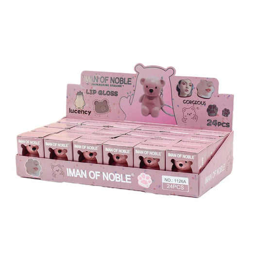 24Pcs Cute Bear Lip Gloss 6 Colors Set Woman Longlasting Nonstick Lip Tints Lips Makeup Bulk Wholesale