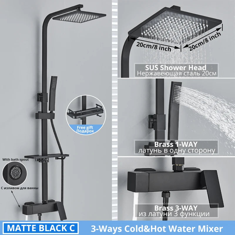 Bathroom Faucet Chrome/Black Rain Shower Head Bath Faucet Wall Mounted Bathtub Shower Mixer Tap Shower Faucet Shower Set Mixer