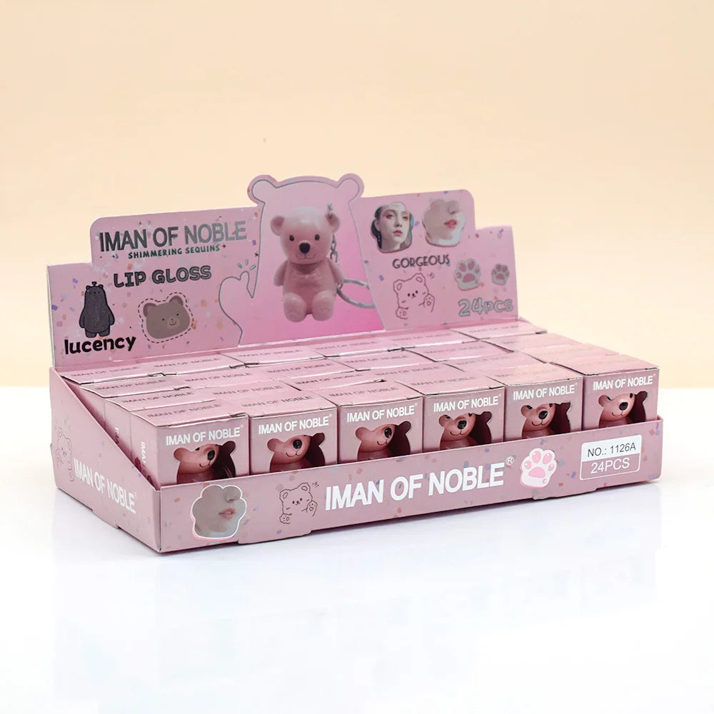 24Pcs Cute Bear Lip Gloss 6 Colors Set Woman Longlasting Nonstick Lip Tints Lips Makeup Bulk Wholesale