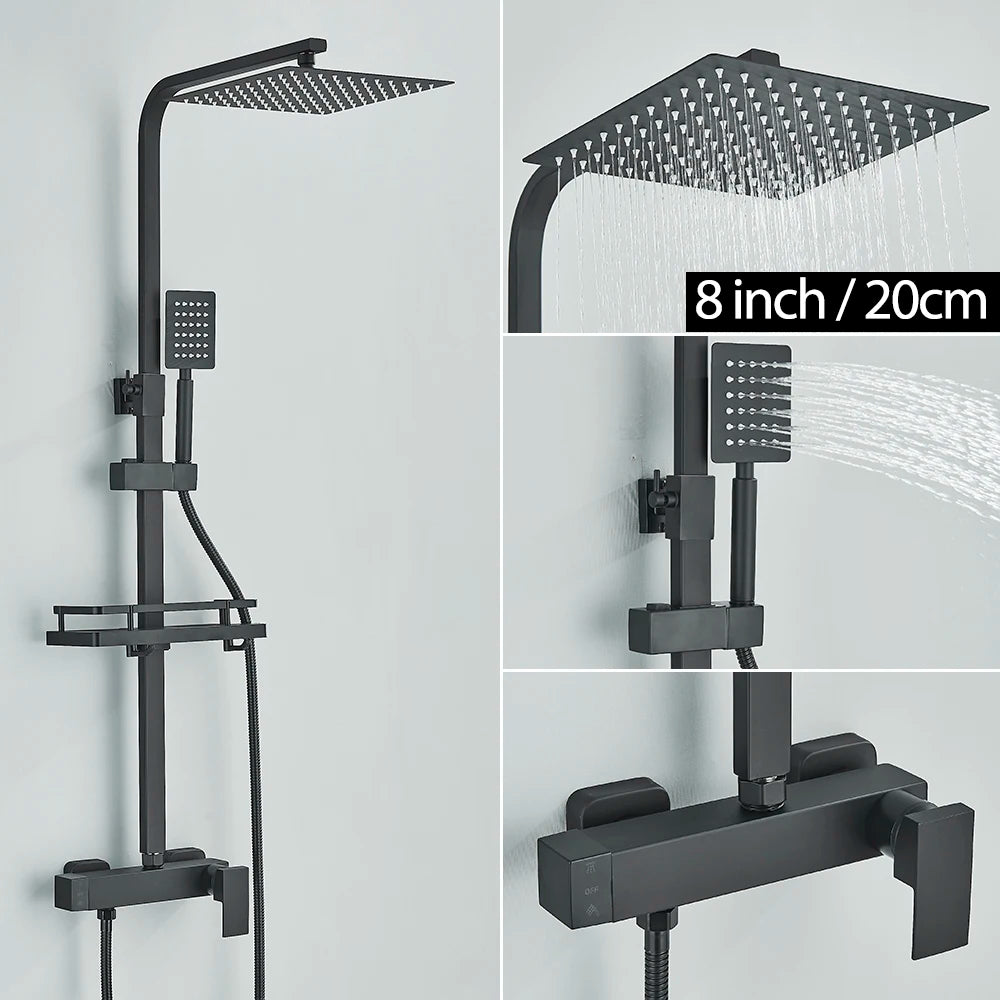 Bathroom Faucet Chrome/Black Rain Shower Head Bath Faucet Wall Mounted Bathtub Shower Mixer Tap Shower Faucet Shower Set Mixer