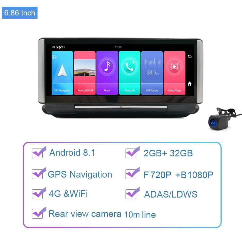 7 Inch 4G Android 8.1 Car DVR 2GB+32GB GPS Navigator ADAS Car Video Recorder Dual Lens Dashboard Camera Parking Monitor