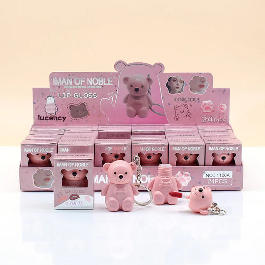 24Pcs Cute Bear Lip Gloss 6 Colors Set Woman Longlasting Nonstick Lip Tints Lips Makeup Bulk Wholesale