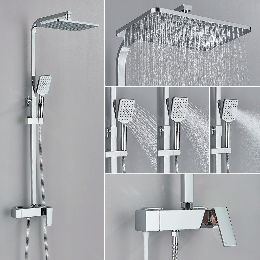 Bathroom Faucet Chrome/Black Rain Shower Head Bath Faucet Wall Mounted Bathtub Shower Mixer Tap Shower Faucet Shower Set Mixer